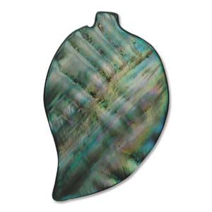 Mother of Pearl:40x25mm Leaf Beads, Olive [16"]