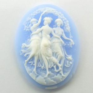 Cabochon, Resin Cameo:40x30mm Oval Blue 3 Ladies Dancing [ea]