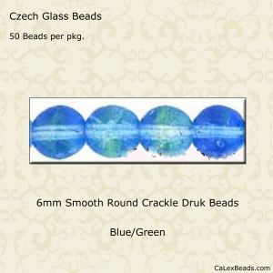 Druk Beads:6mm Blue/Green, Crackle [50]