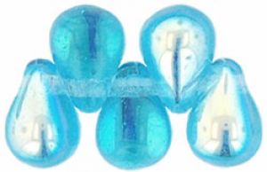 Czech Glass 6x4mm Teardrop Beads:Aquamarine, AB [100]