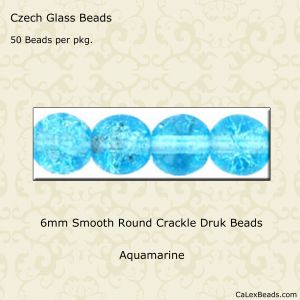 Druk Beads:6mm Aquamarine, Crackle [50]