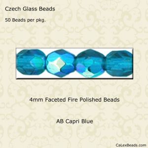 Fire Polished Beads:4mm Capri Blue, AB [50]