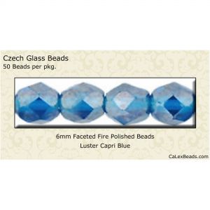 Fire Polished Beads:6mm Capri Blue, Luster [50]