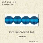 Druk Beads:6mm Capri Blue, Matte [50]