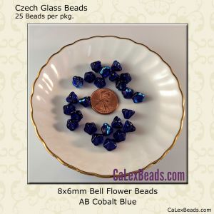 Bell Flower Beads:8x6mm Cobalt, AB [25]