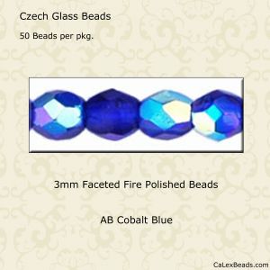 Fire Polished Beads 3mm Cobalt, AB [50]
