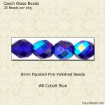 Fire Polished Beads:8mm Cobalt Blue, AB [25]