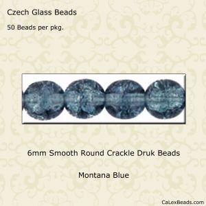 Druk Beads:6mm Montana Blue, Crackle [50]