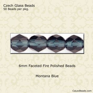 Fire Polished Beads:6mm Montana Blue [50]