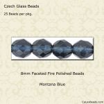 Fire Polished Beads:8mm Montana Blue [25]
