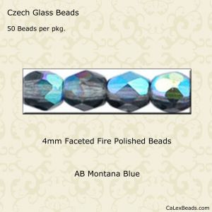 Fire Polished Beads:4mm Montana Blue, AB [50]