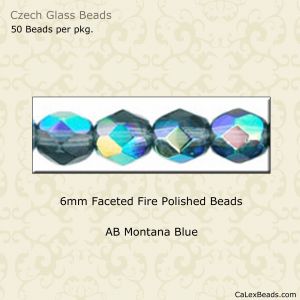 Fire Polished Beads:6mm Montana Blue, AB [50]