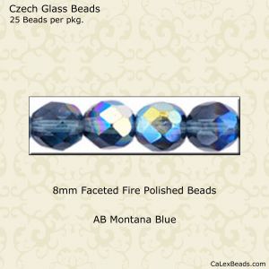 Fire Polished Beads:8mm Montana Blue, AB [25]