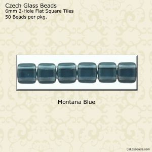 CzechMate 2-Hole Tile Beads 6mm:Montana Blue, Transparent [50]