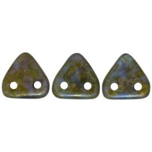 Czech Glass 6mm 2-Hole CzechMate Triangle Beads:Sapphire Copper Picasso [10g]