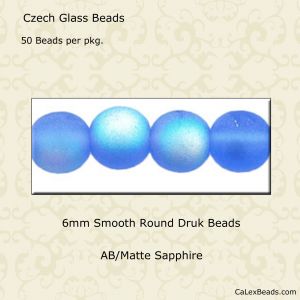 Druk Beads:6mm Sapphire, AB/Matte [50]