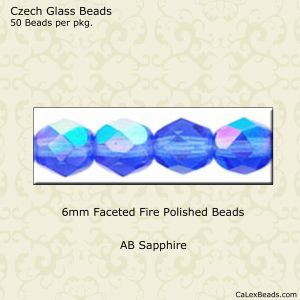 Fire Polished Beads:6mm Sapphire, AB [50]