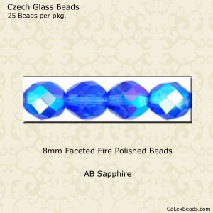 Fire Polished Beads:8mm Sapphire, AB [25]