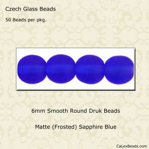 Druk Beads:6mm Sapphire, Matte [50]