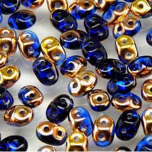 SuperDuo Beads, 2.5x5mm Sapphire Apollo Gold [10g]