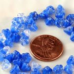 Bell Flower Bead 4x6mm Blue Coral/Crystal [50]