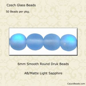 Druk Beads:6mm Light Sapphire, AB/Matte [50]
