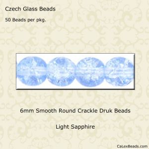 Druk Beads:6mm Light Sapphire, Crackle [50]