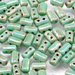 Czech Glass 3x5mm 2 Hole Rulla Beads:Turquoise Picasso [10g]