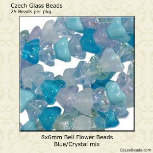 Bell Flower Beads:8x6mm Blue/Crystal Mix [25]