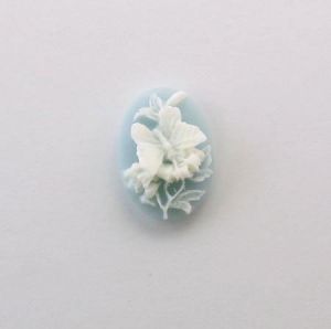 Cabochon, Resin Cameo:18x13mm Oval Blue Butterfly [ea]