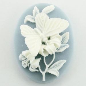 Cabochon, Resin Cameo:40x30mm Oval Blue Butterfly [ea]