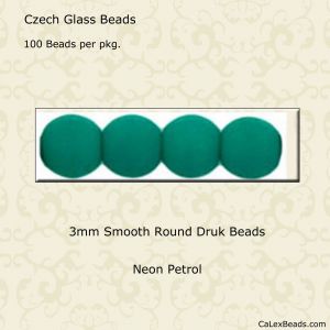 Druk Beads:3mm Petrol, Neon [100]