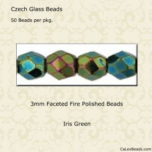 Fire Polished Beads:3mm Green, Iris [50]