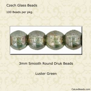 Druk Beads:3mm Green, Luster [100]