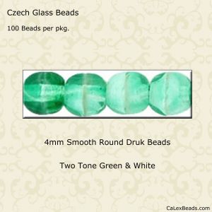 Druk Beads:4mm Green/White [100]