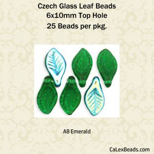 Czech Glass 6x11mm Leaf Beads:AB Emerald [25]