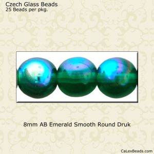Druk Beads:8mm Emerald, AB [25]