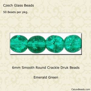 Druk Beads:6mm Emerald, Crackle [50]