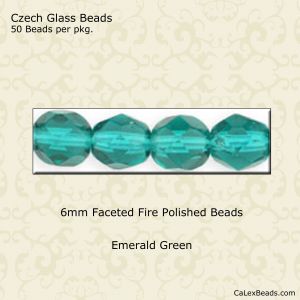 Fire Polished Beads:6mm Emerald [50]