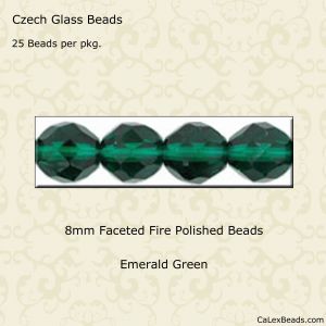 Fire Polished Beads:8mm Emerald [25]