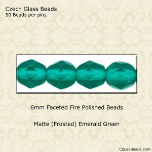 Fire Polished Beads:6mm Emerald, Matte [50]