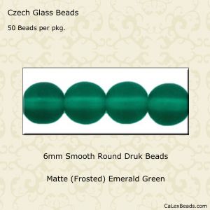 Druk Beads:6mm Emerald, Matte [50]