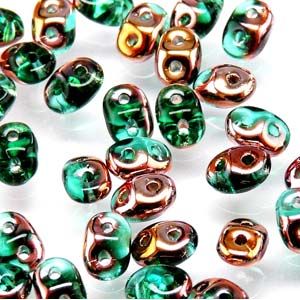 SuperDuo Beads, 2.5x5mm Emerald Apollo Gold [10g]