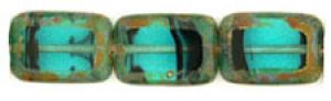 8x12mm Table Cut Rectangle Beads:Teal Tortoise Picasso [ea]