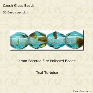 Fire Polished Beads:4mm Teal, Tortoise [50]