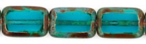 8x12mm Table Cut Rectangle Beads:Teal Picasso [ea]