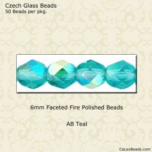 Fire Polished Beads:6mm Teal, AB [50]