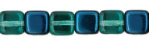 Czech Glass 6mm Flat Square Beads:Iris Teal/Blue 1/2 Coat [50]