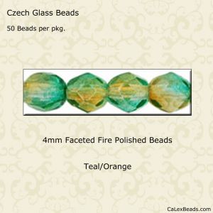Fire Polished Beads:4mm Teal/Orange [50]