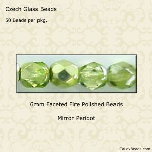 Fire Polished Beads:6mm Peridot, Mirror [50]